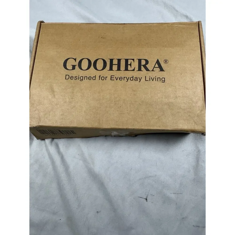 GOOHERA 4 Pc Glass Spice Jar Set Black Stainless Steel Shaker Lids Open Box